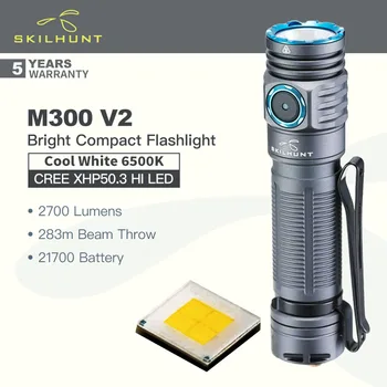 SKILHUNT M300 V2 (версия Cool White, 6500K) Яркий компактный фонарь, CREE XHP50.3 HI LED, 2700 люмен, перезаряжаемый 21700