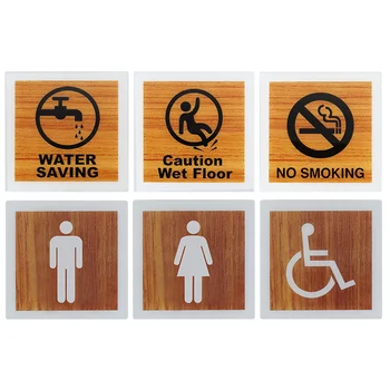 FuWell Акриловая табличка Курение запрещено Мужские и женские туалеты Экономьте воду Будьте осторожны, чтобы сдвинуть дверную пластину 150x150x1,8 мм