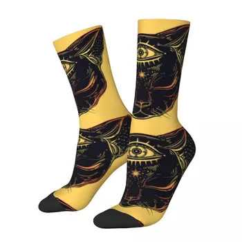 Забавный компрессионный носок для мужчин Египетский кот Хип-хоп Харадзюку Древний Египет Счастливый бесшовный узор Печатный носок для мальчиков
