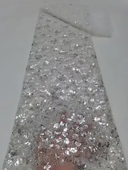  Африканская кружевная ткань J-13026812 Высококачественные французские роскошные бусины Кружево Нигерийские пайетки Тюль Кружевная ткань для свадьбы