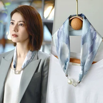 Дизайнерский бренд хиджаб магнитная пряжка шелковый шарф женский новый шарф жемчужное ожерелье украшение шарфы для женщин горячие продажи