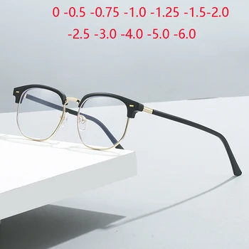 Оправа для бровей Студенческие очки для близорукости Готово Женщины Мужчины Половина оправы Квадратные очки для близорукости Рецепт 0 -0.5 -0.75 До -6.0