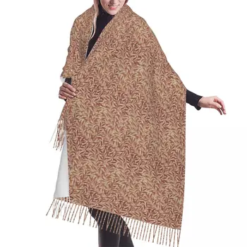 William Morris Willow Boughs Pattern Biscuit Терракотовый шарф Обертывание Женщины Длинные Зимние Теплые Кисточки Шаль Мода Универсальные шарфы