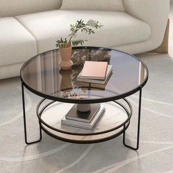  Светлый роскошный журнальный столик из закаленного стекла для мебели для гостиной Домашний творческий досуг Круглый чайный край
