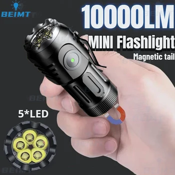 10000LM Mini 5 * Светодиодные фонарики USB Перезаряжаемый с батареей 18350 Сильный Мощный Открытый Фонарик Кемпинг Лампа COB Рабочий свет