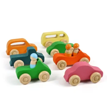 2021другие высококачественные детские деревянные 7шт Набор детские Монтессори радужные автомобильные блоки детская игрушка для девочек
