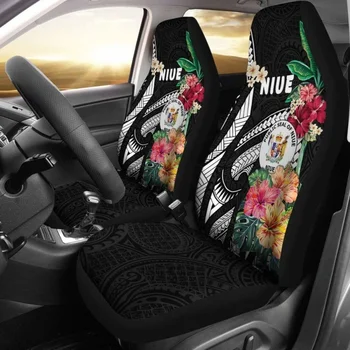  Ниуэ Автомобильные чехлы Герб Полинезийский с гибискусом, упаковка из 2 универсальных защитных чехлов для передних сидений