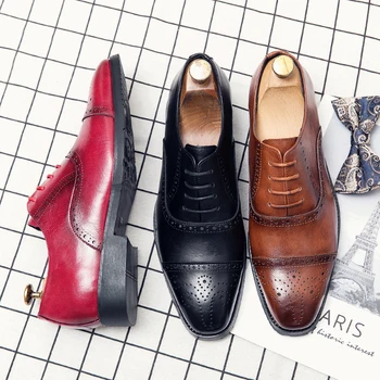  Handmade Fashion Mens Brogue Luxury Big Size 47 Wedding Party Leather Business Oxfords Dress Casual Formal Shoes Loferers для мужчин