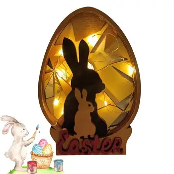 Зажгите пасхального кролика Креативное украшение в форме яйца Освещенный Пасхальный деревянный кролик Декор Пасхальный кролик Украшения Весенние украшения