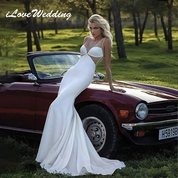 ILoveWedding Сексуальное свадебное платье русалки с V-образным вырезом для женщин 2024 Блестящая иллюзия Спина Простые свадебные платья Vestidos De Noiva