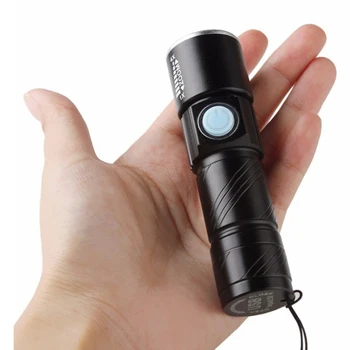 Mini LED Фонарик USB Перезаряжаемый блик Телескопический зум Портативный фонарик 3 режима Водонепроницаемый фонарик для восхождения на открытом воздухе