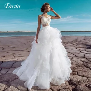  Винтажная съемная юбка для свадебного платья Белая кружевная аппликация из двух частей Набор платьев невесты 2024 Плиссированная ткань Tullle
