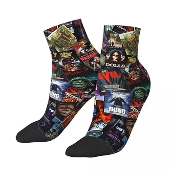 Смешные мужские носки для лодыжек Плакаты Фильмы ужасов Харадзюку Сумасшедший экипаж Носок Подарок Шаблон Печатный