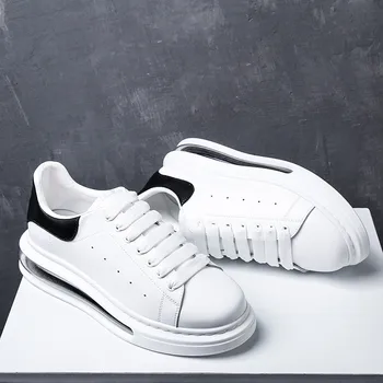 корейский стиль мужская повседневная обувь из натуральной кожи на шнуровке на плоской подошве обувь на воздушной подушке кроссовки черная белая обувь на платформе zapatos man