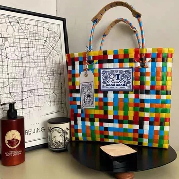 Модный цвет Клетчатые дизайнерские сумки Плетеные сумки-корзины для женщин Сумки Мини-сумка ручной работы 2022 Сумка через плечо Shopper Clutch