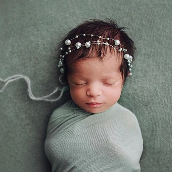 Newborn Фотография Реквизит Baby Pearl Повязка на голову Принцесса Головной убор Младенцы Фотосессия Повязка для волос
