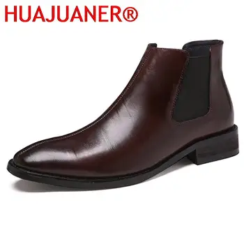 Мужские классические кожаные ботинки челси в стиле ретро Мужские модные ботильоны Мужские повседневные короткие сапоги в британском стиле Обувь с высоким голенищем