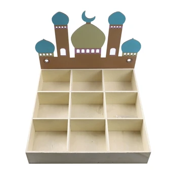 Q1JB Изысканный деревянный поднос для украшения Курбан-байрама Уникальные тематические украшения для рабочего стола Рамадана