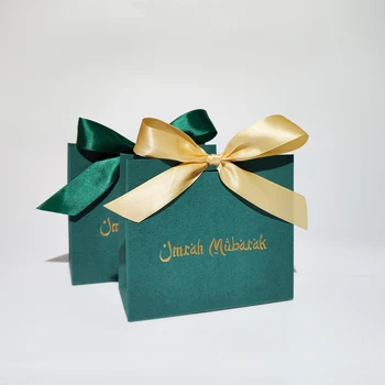 Мини Умра Мубарак Подарочный набор конфет Набор Зеленый Ид Мубарак Бумажный пакет Вечеринка Подарок Подарочная коробка Мусульманские Исламские партийные принадлежности