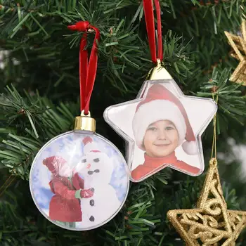 прозрачный рождественский шар фотоорнамент висячий фоторамка украшения с красным ремешком держатель для фотографий рождественская елка декор