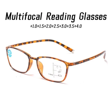 Новые мультифокальные очки для чтения Leopard Retro TR90 Square Near and Far Presbyopia Прогрессивные очки для мужчин и женщин +1.0 До +4.0