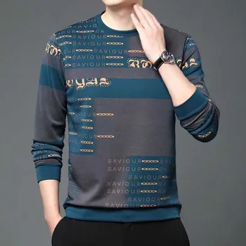 Модные толстовки с круглым вырезом и буквами Мужская одежда 2023 Осень Зима Свободные корейские пуловеры Повседневные толстовки