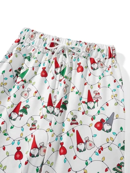 Женские рождественские брюки для отдыха Снежинка Санта-Гном Принт Свободные Удобные Повседневные Широкие Пижамные Брюки для сна