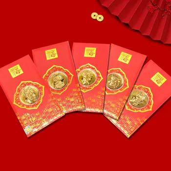 2024 Год Дракона Золотая фольга Памятная монета Красный конверт Китайский весенний фестиваль Счастливые деньги Карманы Новогодние подарки