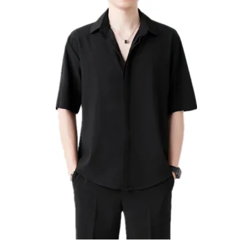  Мужская рубашка Летний высококачественный красивый рубашка с коротким рукавом Тонкая повседневная рубашка со льдом Мужская одежда C0012