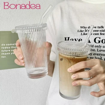 Простые вертикальные зерновые стаканы с крышкой Чашка для сока с молочной соломинкой Портативная американская чашка с кофейной соломинкой Прозрачные стаканы