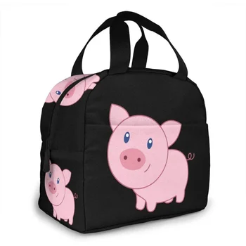  Симпатичные мультяшные сумки для обеда со свиньей для женщин и мужчин Изолированный ланч-бокс Bento Tote Сумка с передним карманом для пикника в офисе и школе