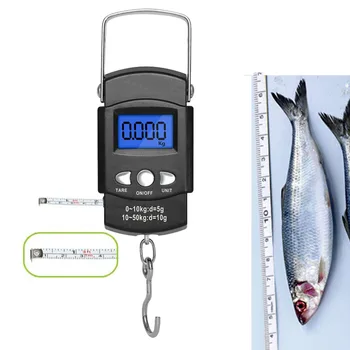 Портативные рыболовные весы из нержавеющей стали 110 фунтов / 50 кг Электронные весы Цифровые весовые дозаторы с крючком для рыбы с линейкой измерительной ленты
