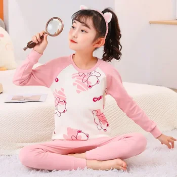 Детская пижама для девочек для 3-14 лет Зимняя пижама с длинными рукавами Костюм Одежда для мальчиков Одежда для малышей Хлопковые пижамы для сна