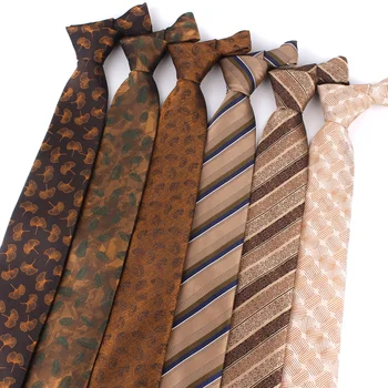 Новый коричневый цвет Галстуки на шею для мужчин Женщины Полосатый галстук для жениха Костюмы Классический галстук для свадебной вечеринки Мужской галстук Подарки Gravatas