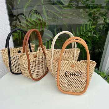  Персонализированные вышитые соломенные сумки для женщин, пляжные сумки для женщин, сумка из ротанга на заказ Маленькая пляжная сумка