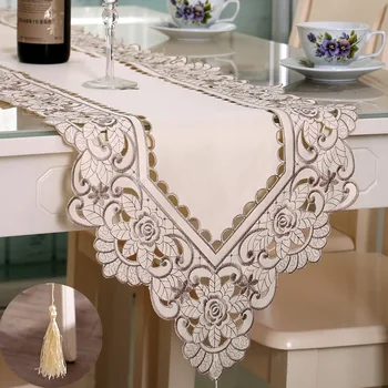 Винтажный вышитый цветочный кружевной тканевой тканевой бегун для стола полупрозрачная марлевая скатерть полая свадебный ресторан декор стола