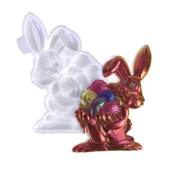 Пасхальный кролик Смола Плесень Сделай сам Висячие настенные украшения Смоляные украшения Кролик держит разноцветные яйца Силиконовые формы
