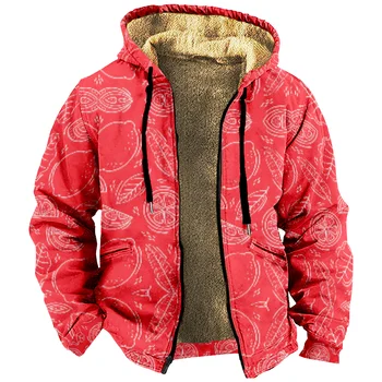 Fruits Pattern Молния Толстовка с капюшоном Мужское утолщенное зимнее пальто с длинным рукавом 3D-принты Уличная куртка