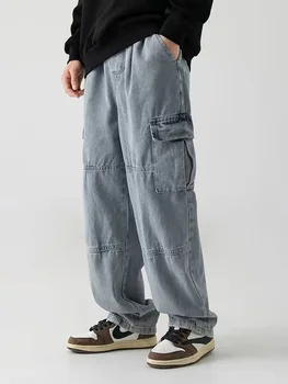 Высококачественные джинсы Carogo Свободные широкие джинсовые брюки Мужской Свободный крой Уличная одежда Прямые брюки Большие карманы Панталоны Hombres