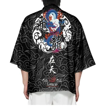 Мужчины Китайское аниме Дракон Принт Косплей Хаори Женщины Кардиган Юката Рубашка Лето Традиционный Самурай Японское кимоно