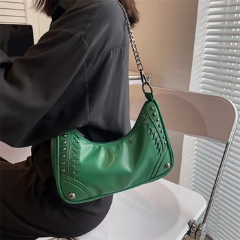 Женская сумка 2023 Spring New Rock And Roll Style Chain Портативная высококачественная сумка через плечо на одно плечо высокой емкости