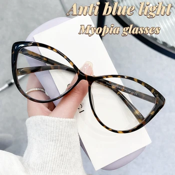 TR90 Ультралегкие очки для близорукости -1.0 -2.0 -3.0 -4.0 Кошачий глаз Черная оправа Очки против синего света Очки против усталости
