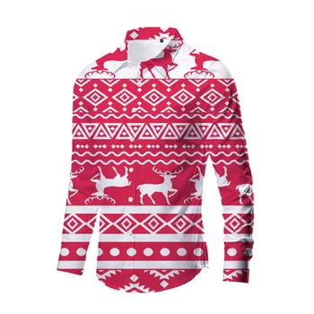2023 Мужская рождественская рубашка с лосем и длинными рукавами на пуговицах Мужской уличный топ Удобная мягкая ткань Большой размер S-6XL