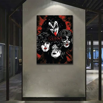 Roll Band Плакат Поцелуй Раскрашивание лица Рок-музыка Стена гостиной украшена произведениями искусства