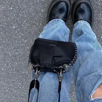 нейлоновая черная сумка-ведро на шнурке Элегантная сумка через плечо в корейском стиле Роскошные модные сумки через плечо Портативная сумка через плечо INS Женская сумка