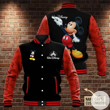Новая бейсбольная куртка Disney Повседневная мода Disney Микки Маус Аниме Принт Y2K Униформа Уличная мужская и женская одежда Топ