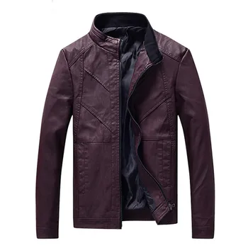 Воротник-стойка куртка из искусственной кожи мужская новая однотонная мотоциклетная куртка с длинными рукавами тонкая кожаная куртка мужское пальто deri ceket