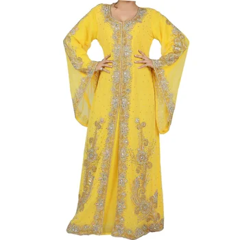 Желтая африканская длинная рубашка Farasha Марокко Исламское свадебное платье в Дубае Европейские и американские модные тенденции