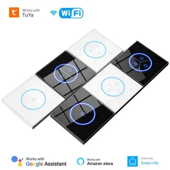 WIFI Tuya Smart Switch 10A EU 1/2/3Gang Выключатель света Стеклянная панель Сенсорный переключатель Приложение / Голосовое управление через Smart Life Alexa Google Home