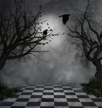 Хэллоуин Черные птицы Деревья Страшный Зачарованный Лес Клетчатые фоны Компьютерная печать Фон стены